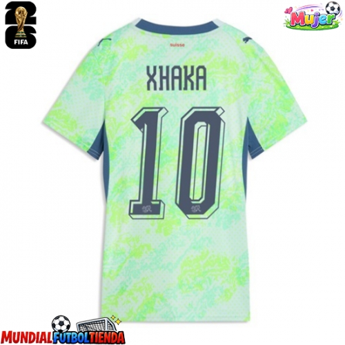 Camiseta Suiza Granit Xhaka #10 Segunda Equipación Replica Mundial 2026 para mujer mangas cortas
